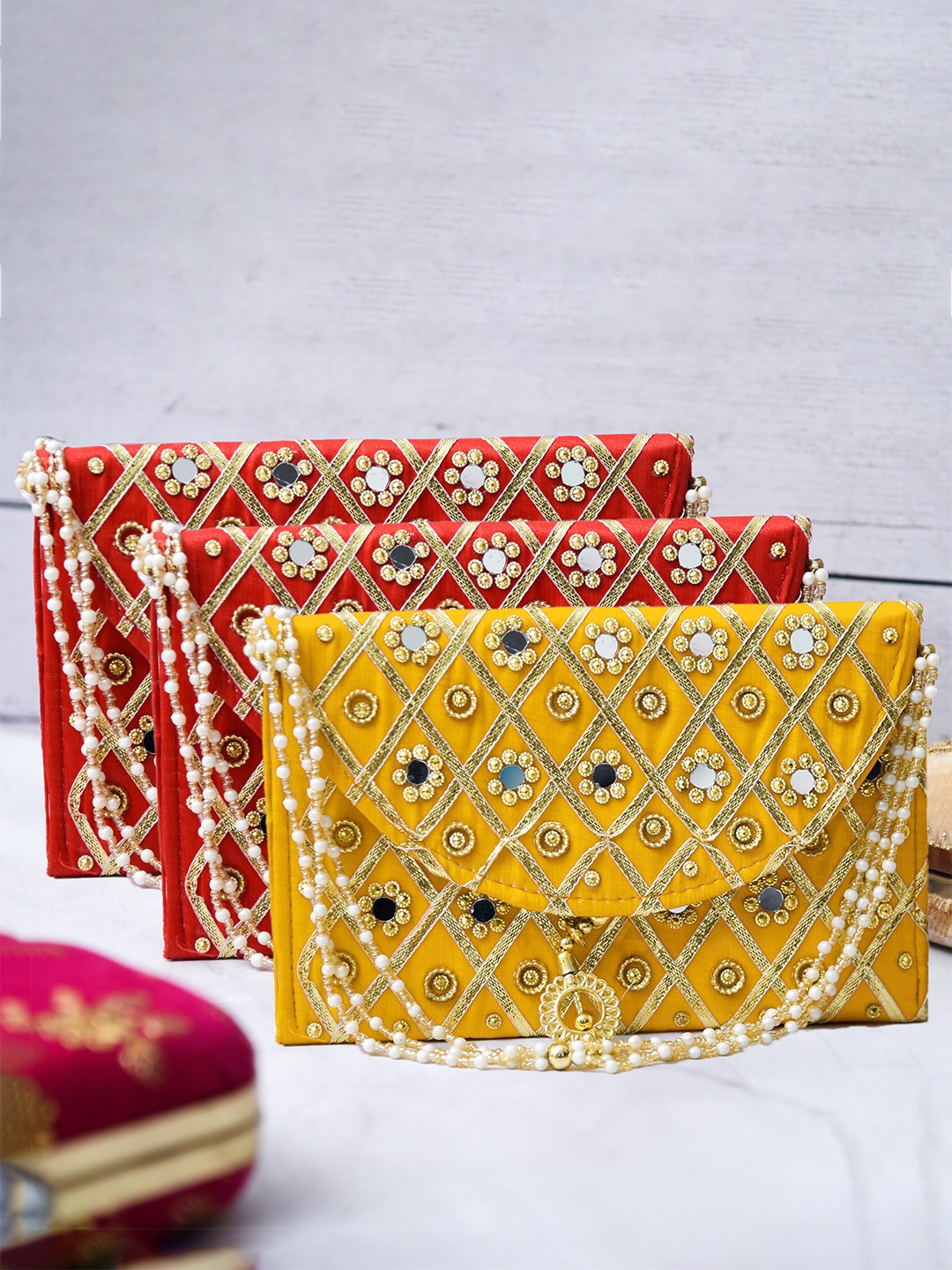 

Kuber Industries Pack Of 3 Embroidered Envelope Clutches, Yellow