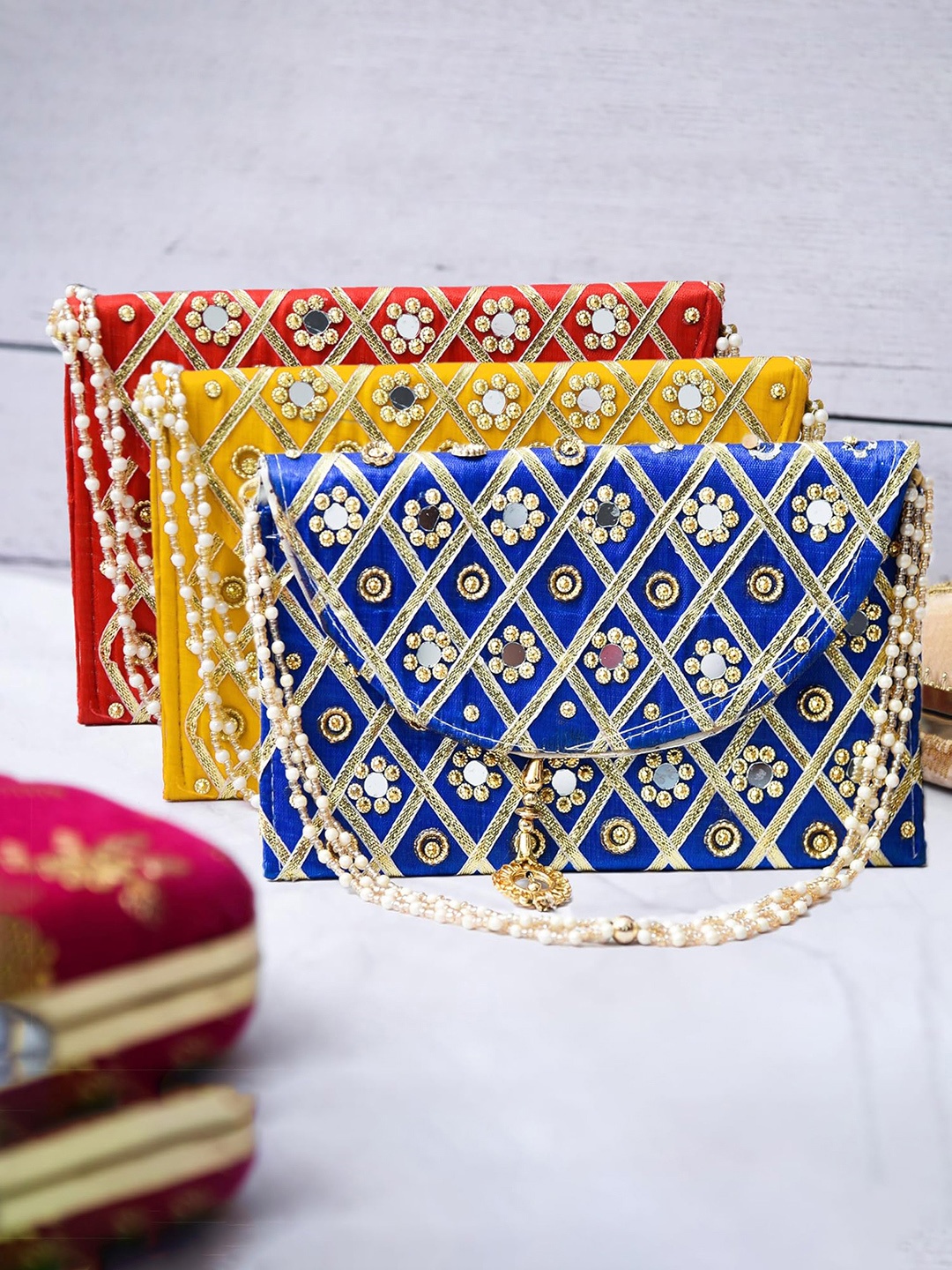 

Kuber Industries Pack Of 3 Embroidered Purse Clutchs, Blue