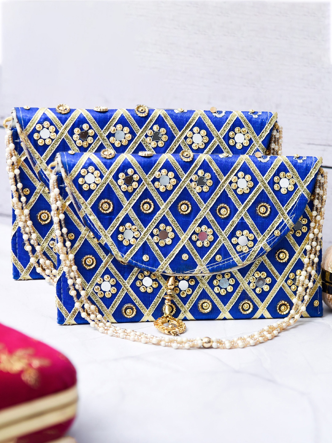 

Kuber Industries Set Of 2 Embroidered Envelope Clutches, Blue