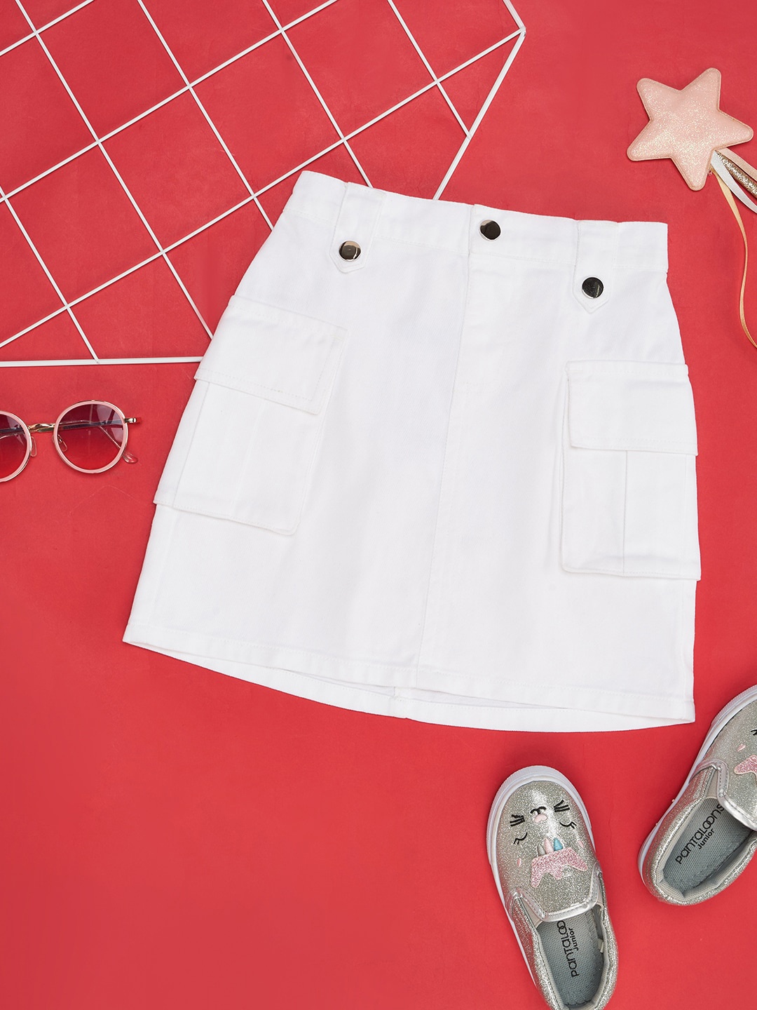

Pantaloons Junior Girls Pure Cotton A-Line Mini Skirt, White