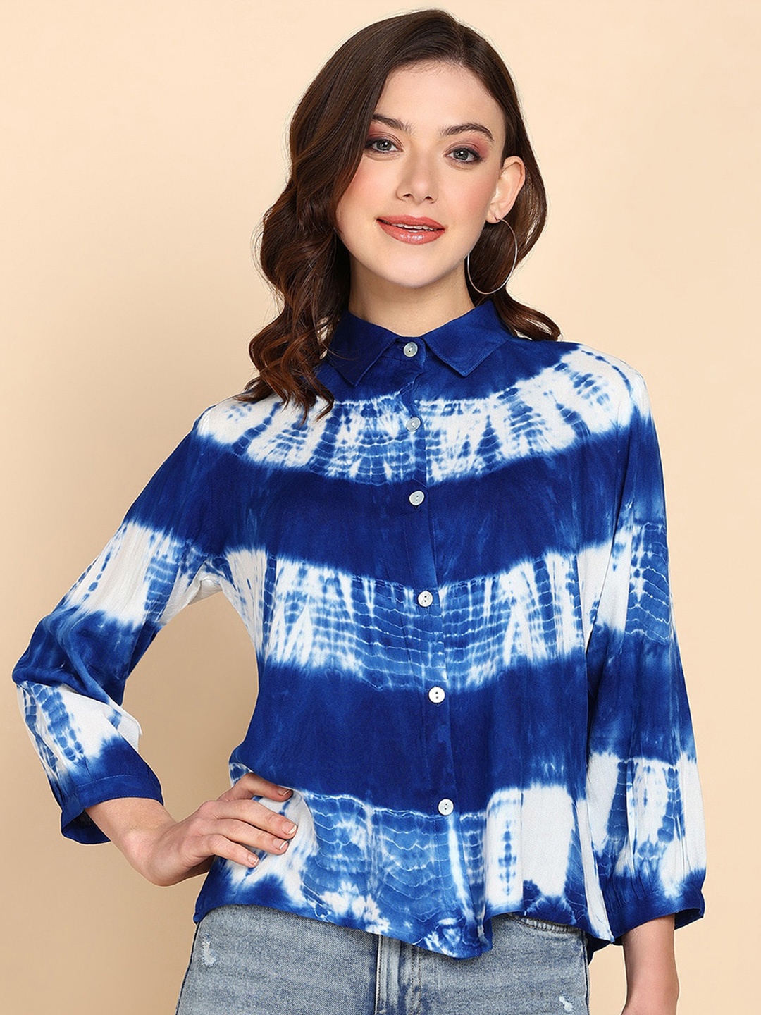 

Maaesa Relaxed Tie & Dye Casual Shirt, Blue