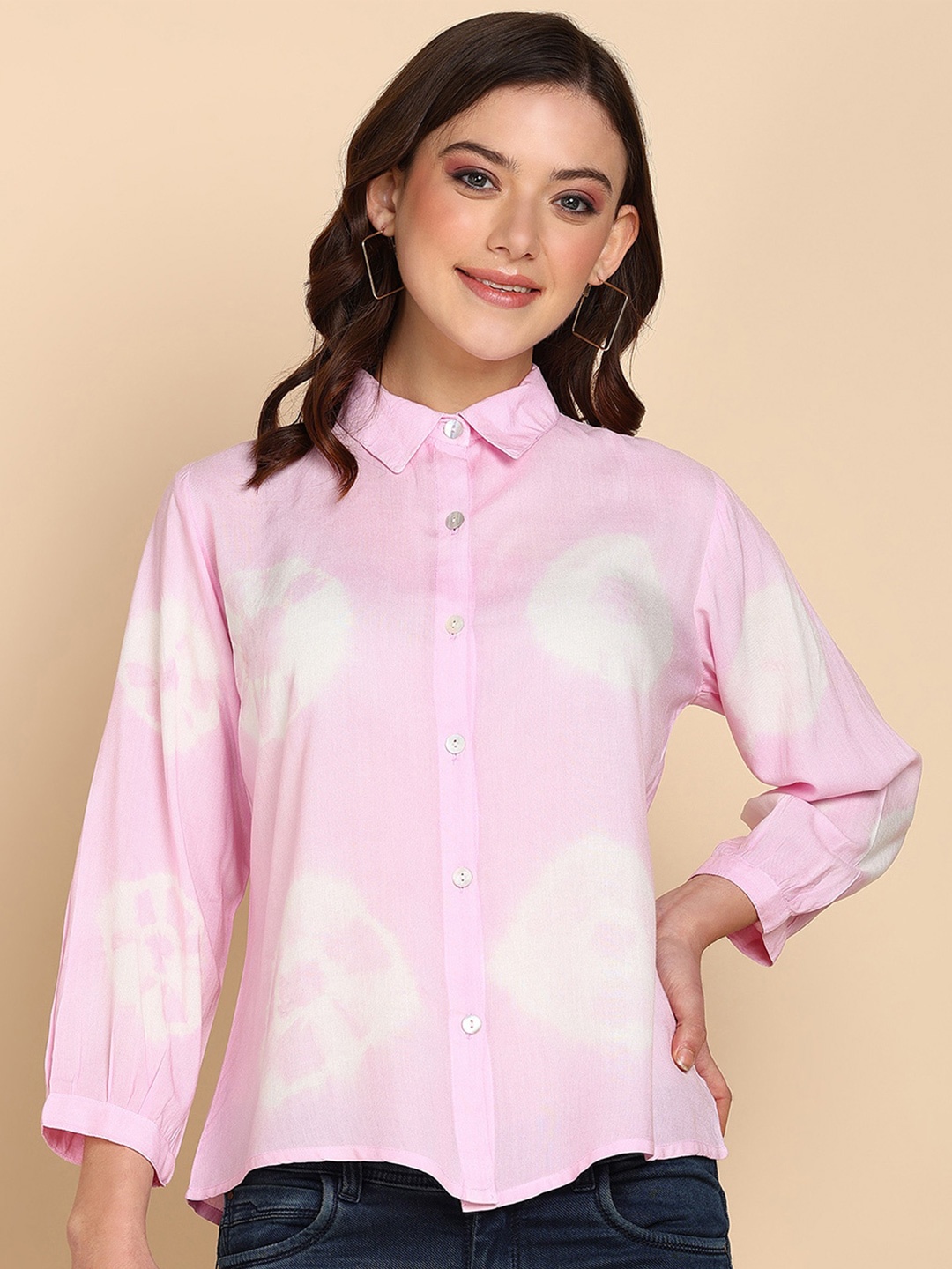 

Maaesa Relaxed Tie & Dye Spread Collar Regular Fit Casual Shirt, Coral