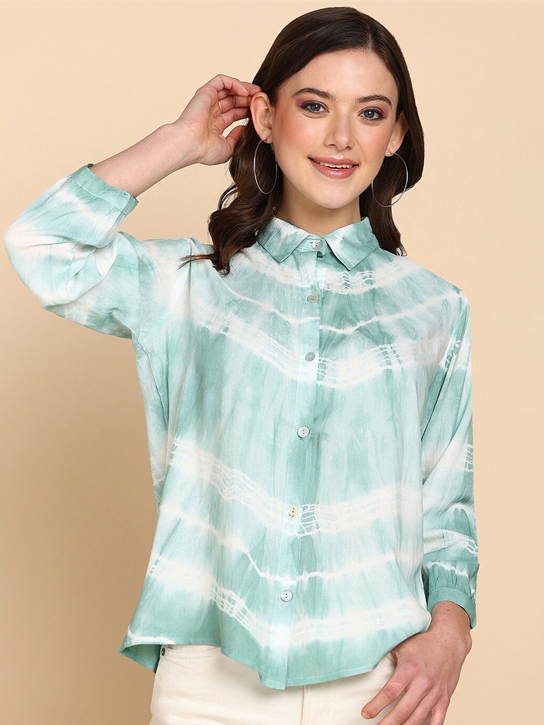 

Maaesa Relaxed Tie & Dye Casual Shirt, Sea green