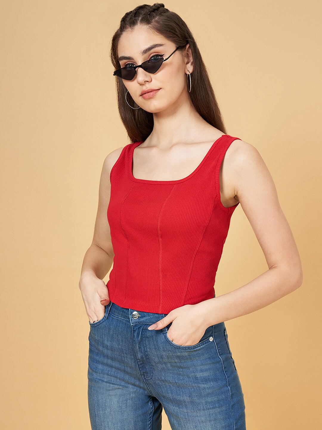 

SF JEANS by Pantaloons Scoop Neck Fitted Top, Red