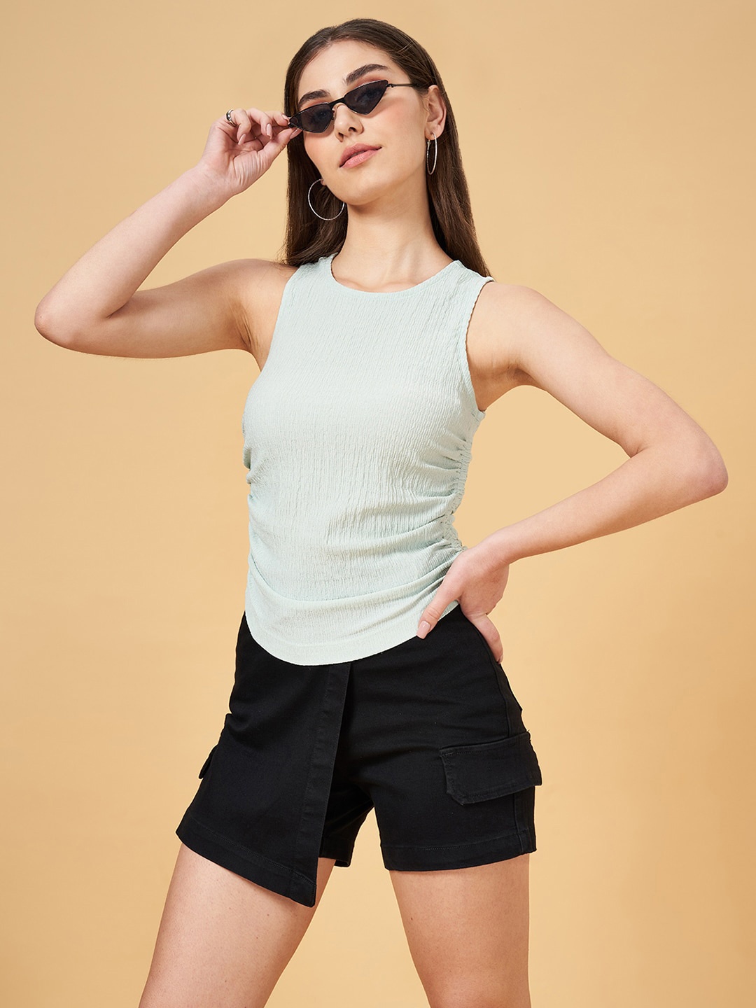 

SF JEANS by Pantaloons Round Neck Fitted Top, Green