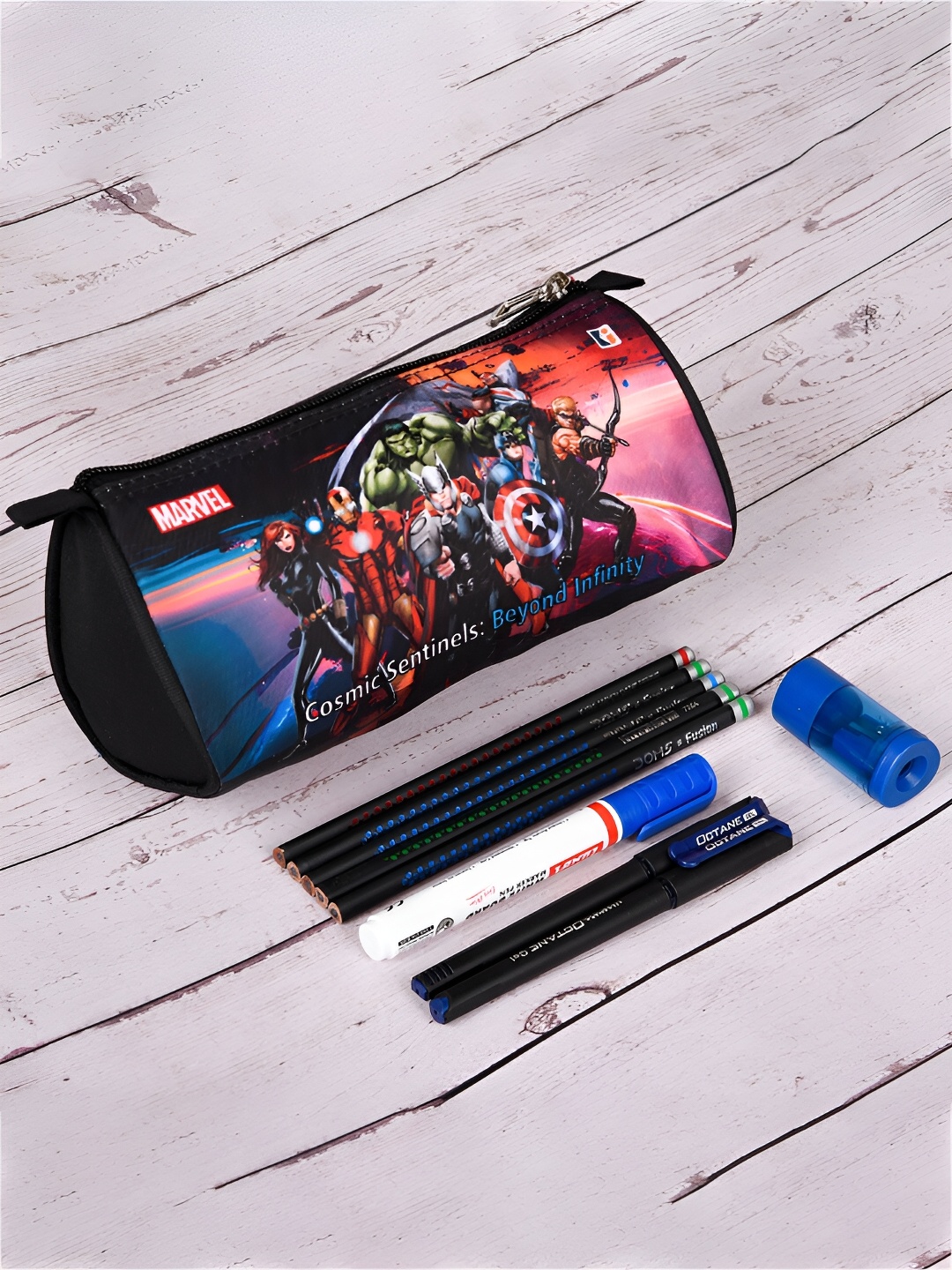 

Kuber Industries Kids Pack Of 2 Marvel Printed Pencil Pouches, Black