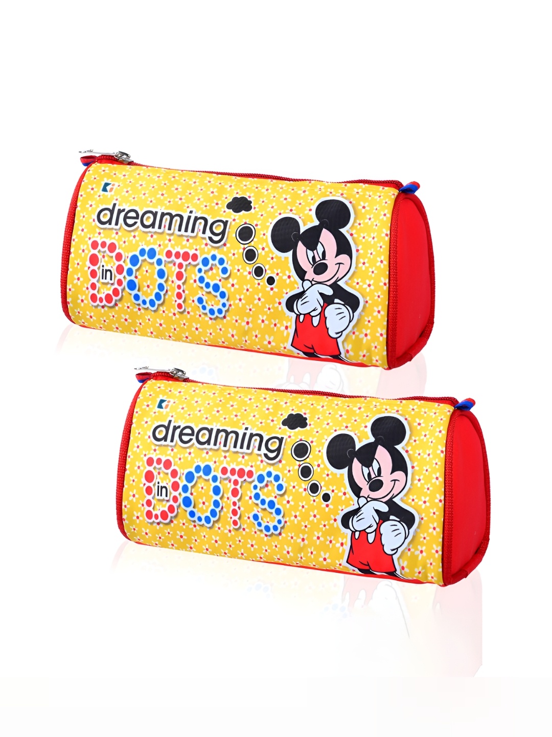 

Kuber Industries Kids Pack Of 2 Mickey Dots Printed Pencil Pouches, Yellow