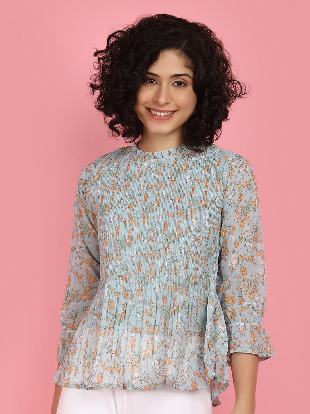 

V-Mart Floral Printed Cotton Top, Blue