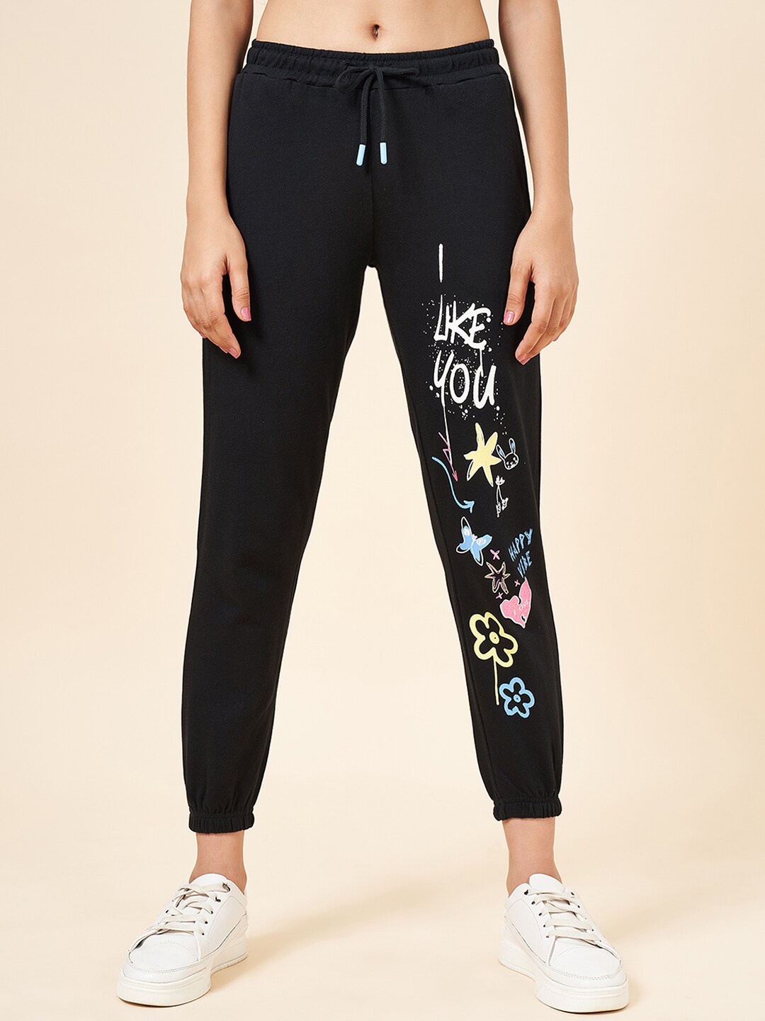 

Coolsters by Pantaloons Girls Graphic Printed Pure Cotton Joggers, Black