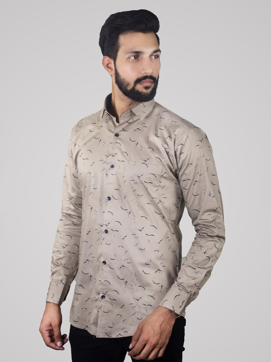 

INDIAN THREADS Comfort Abstract Printed Cotton Casual Shirt, Brown