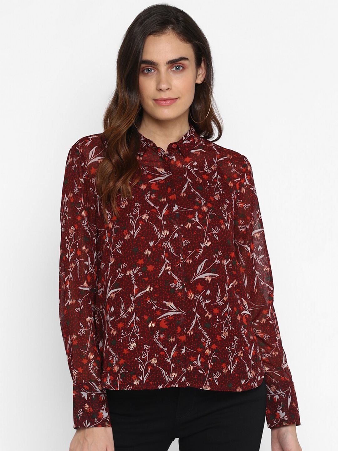 

HOUSE OF KKARMA Classic Floral Printed Casual Shirt, Maroon