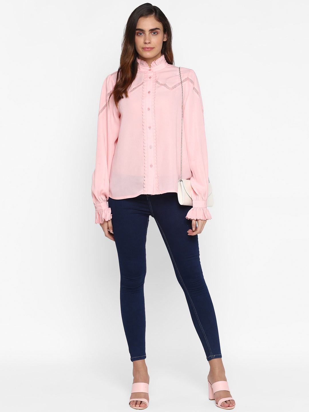 

HOUSE OF KKARMA Classic Bell Sleeve Casual Shirt, Pink