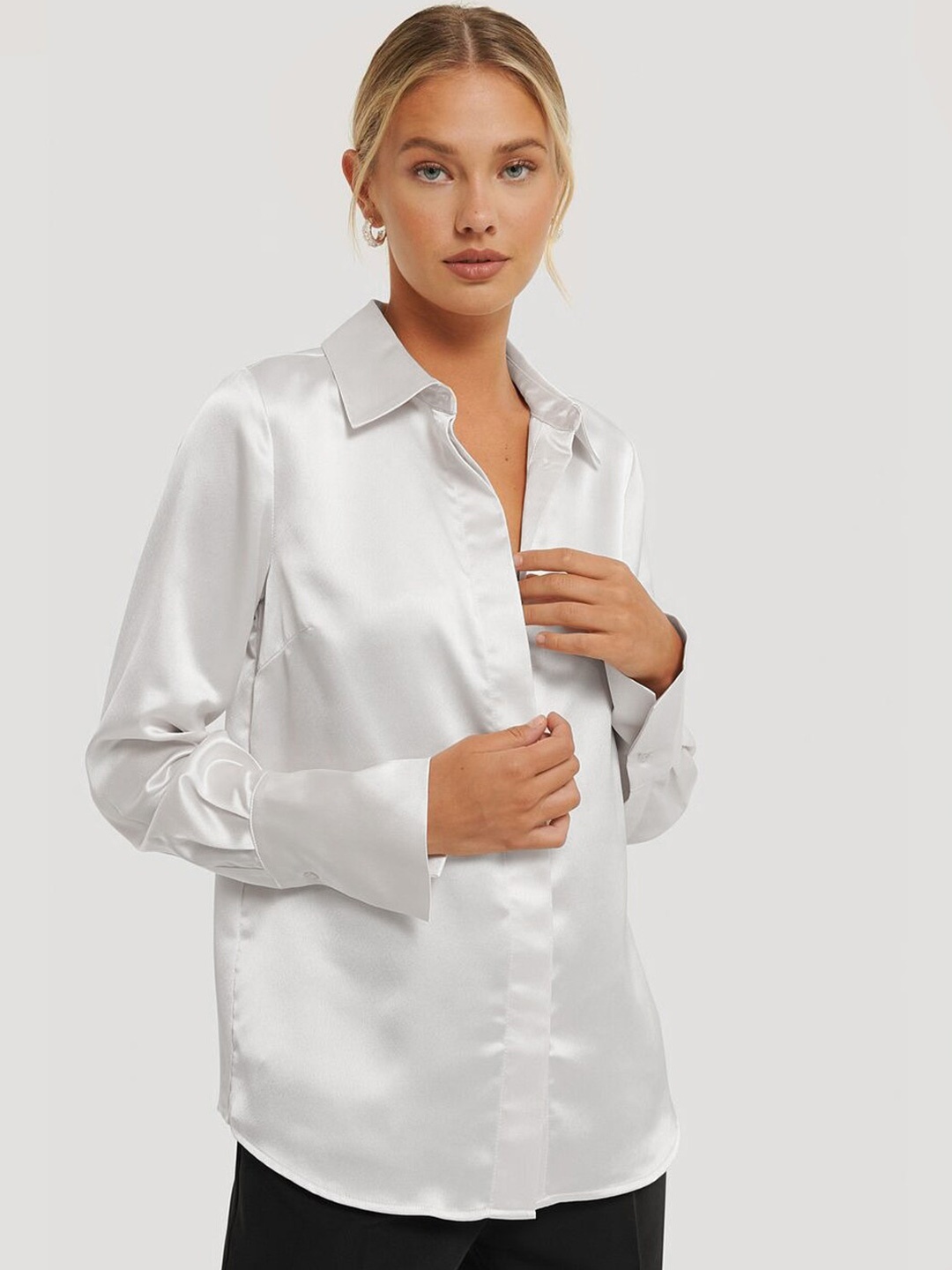 

BAESD Spread Collar Satin Party Shirt, White