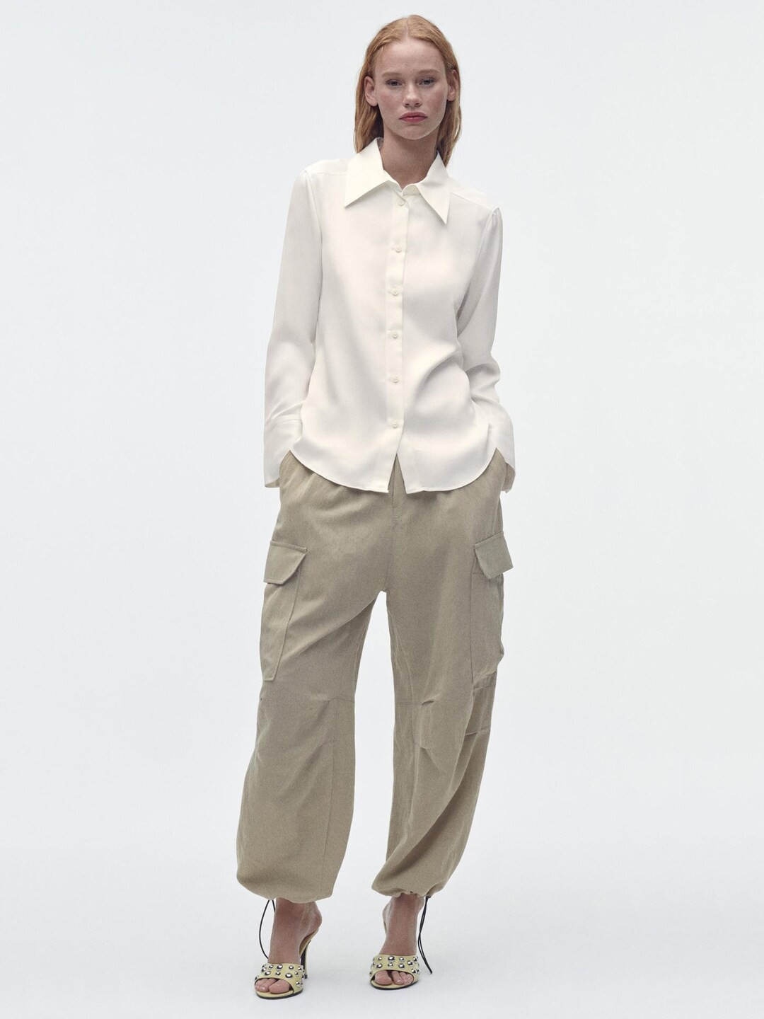 

BAESD Spread Collar Satin Party Shirt, White