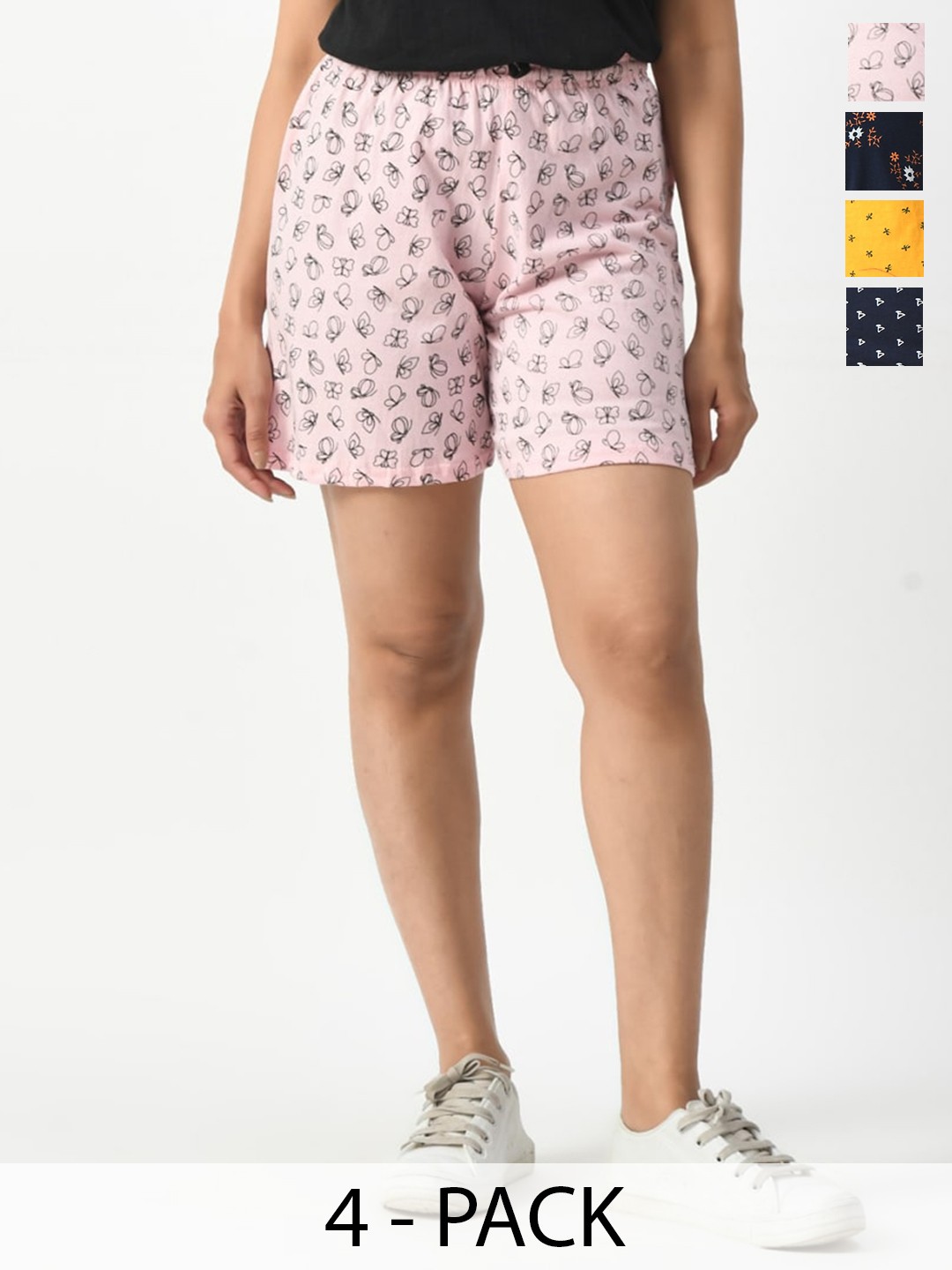 

BAESD Pack Of 5 Printed High-Rise Pure Cotton Shorts, Pink