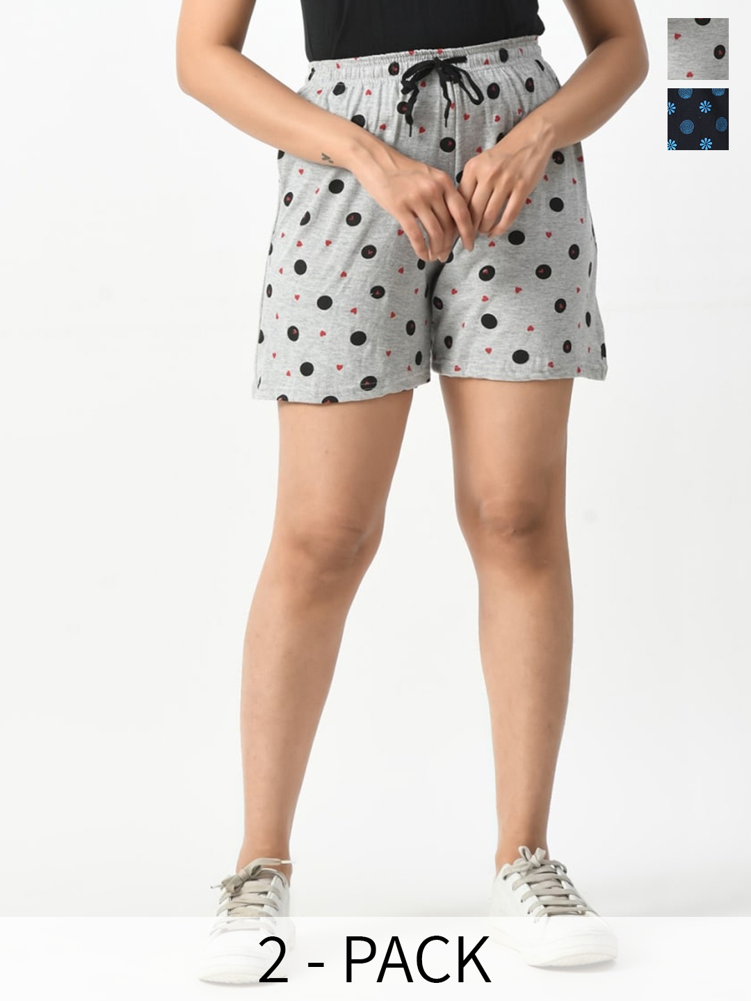 BAESD Women Pack of 2 Geometric Printed High-Rise Pure Cotton Hot Pants, Grey