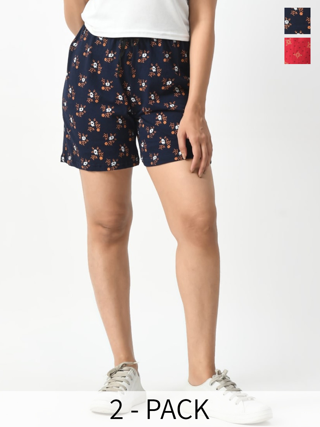 

BAESD Pack Of 2 Printed High-Rise Pure Cotton Shorts, Red