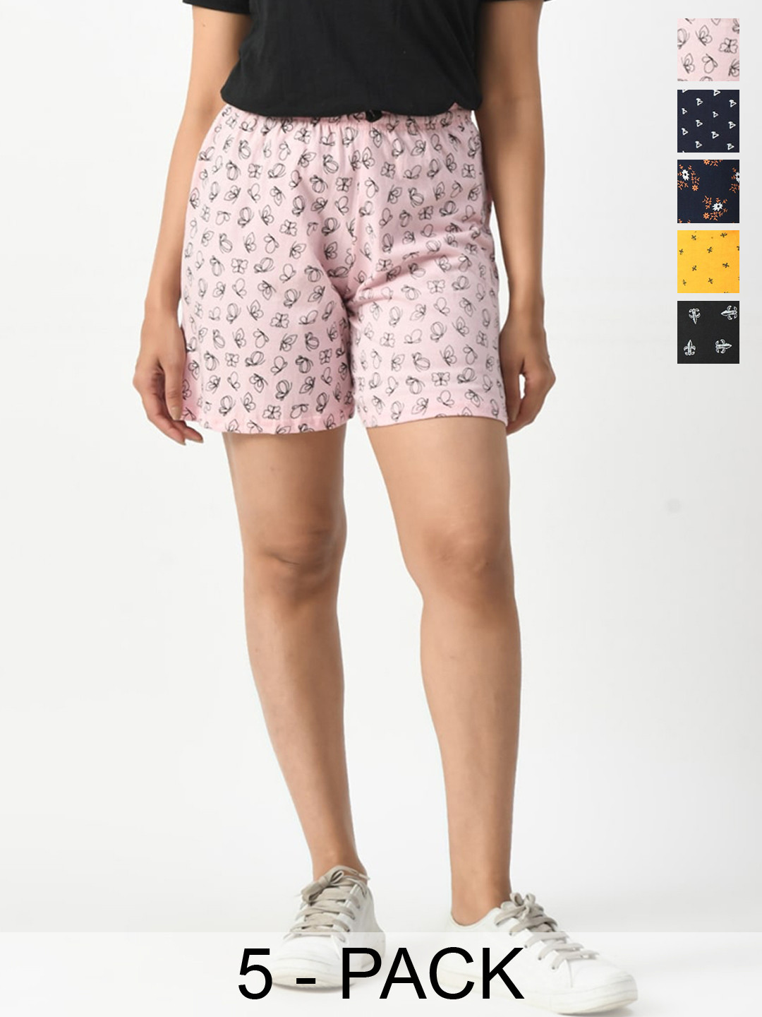 

BAESD Pack Of 5 Printed High-Rise Pure Cotton Shorts, Pink