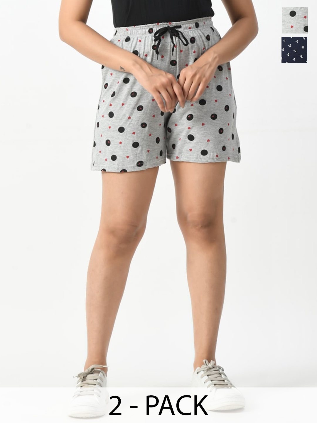 

BAESD Women Pack of 2 Conversational Printed High-Rise Pure Cotton Shorts, Grey