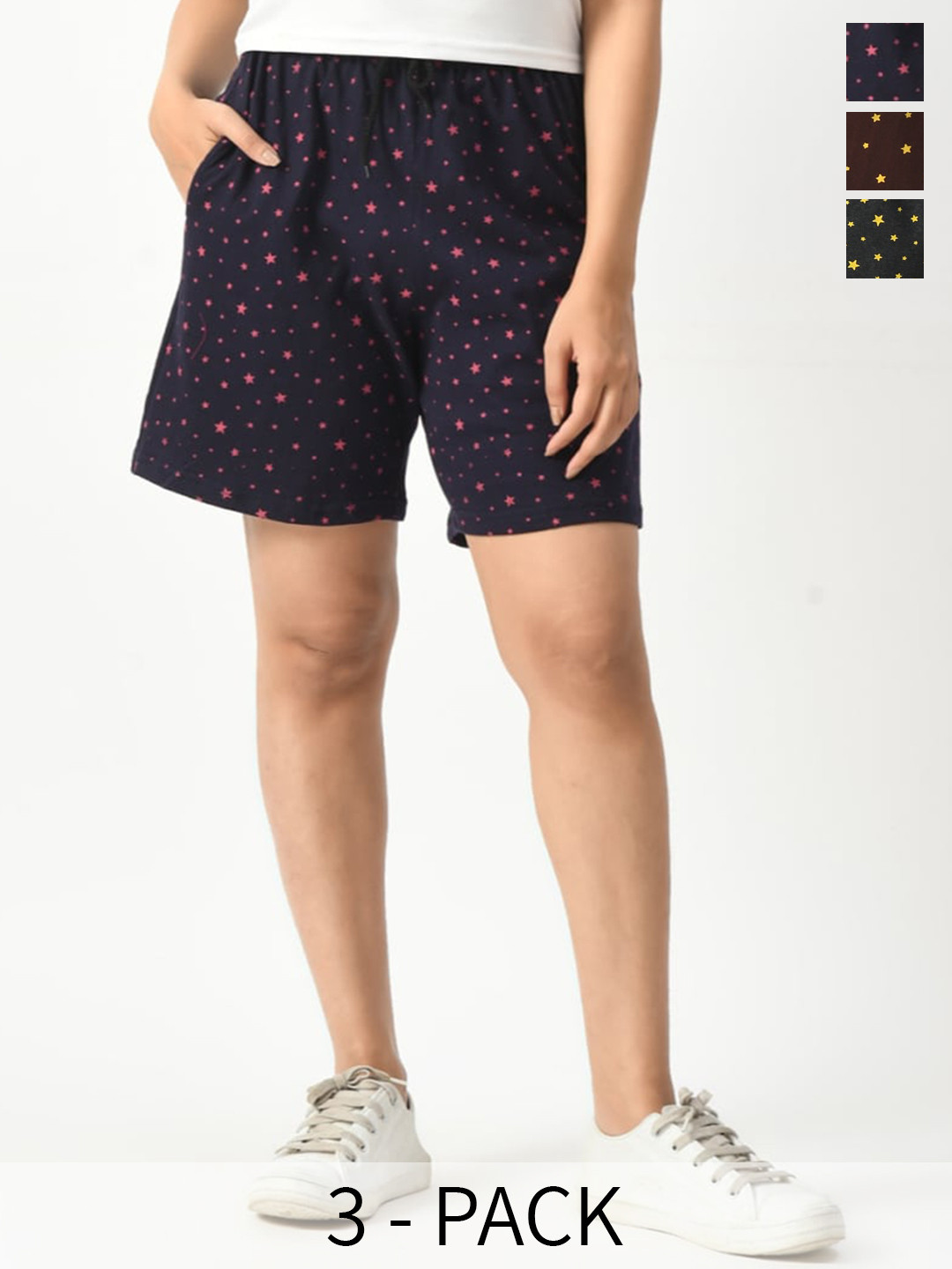 

BAESD Women Pack of 3 Printed High-Rise Shorts, Navy blue