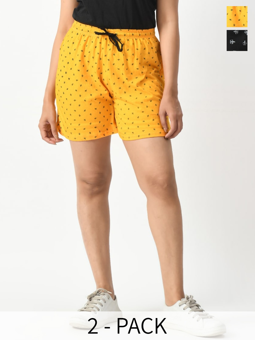 

BAESD Women Pack of 2 Geometric Printed High-Rise Pure Cotton Hot Pants, Yellow