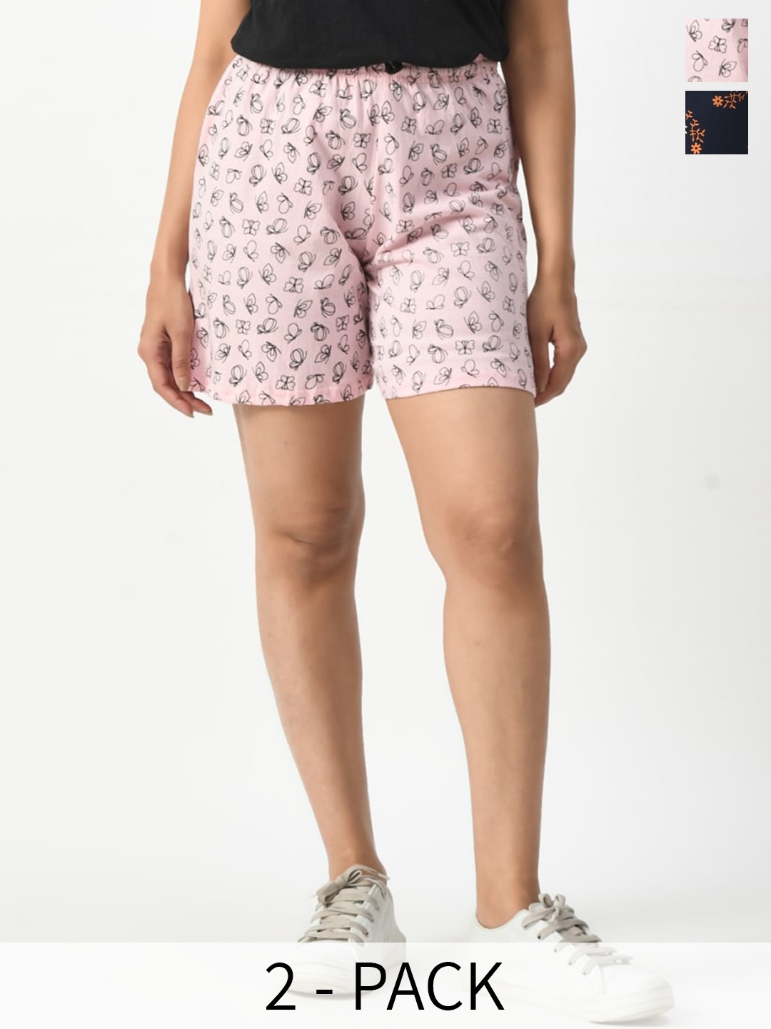 

BAESD Women Pack of 2 Printed High Rise Pure Cotton Shorts, Pink