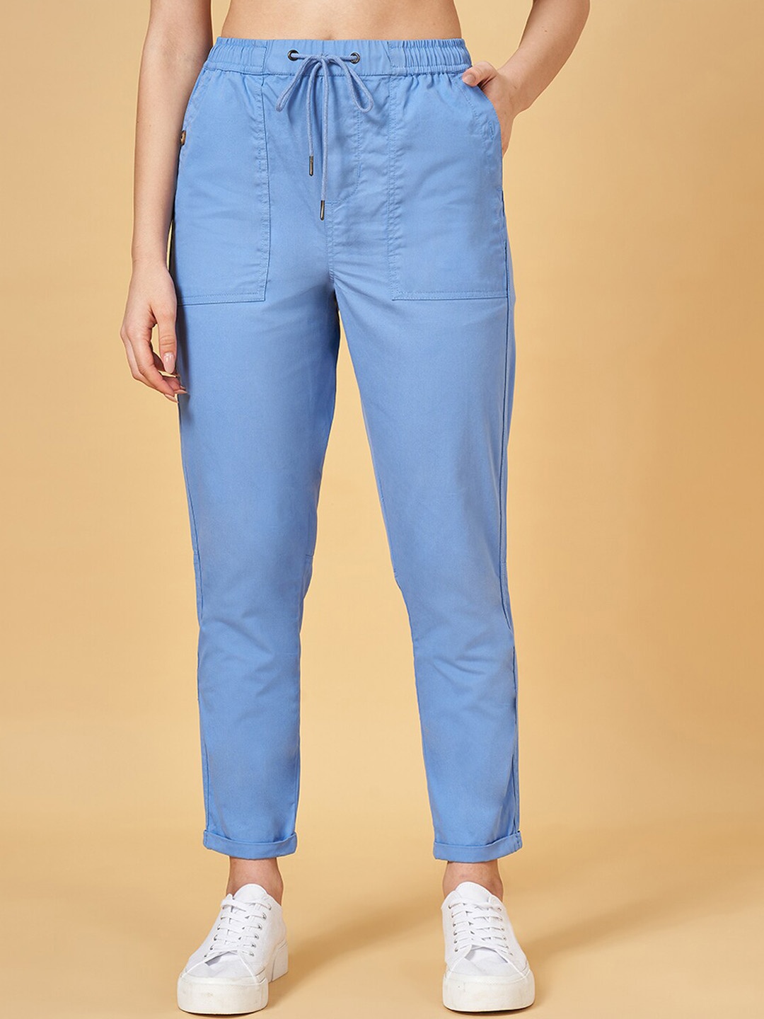 

Honey by Pantaloons Women Cotton Mid Rise Joggers, Blue
