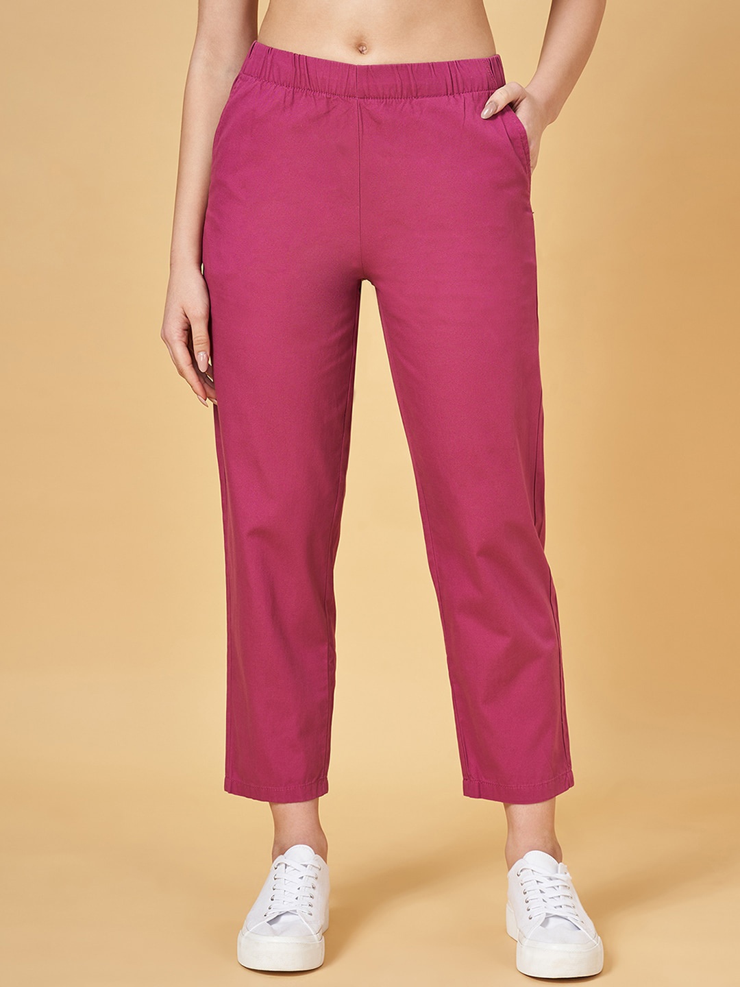 

Honey by Pantaloons Women High-Rise Cotton Cropped Trousers, Magenta