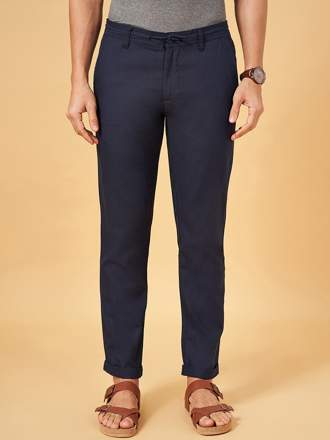 

indus route by Pantaloons Men Mid-Rise Trousers, Blue
