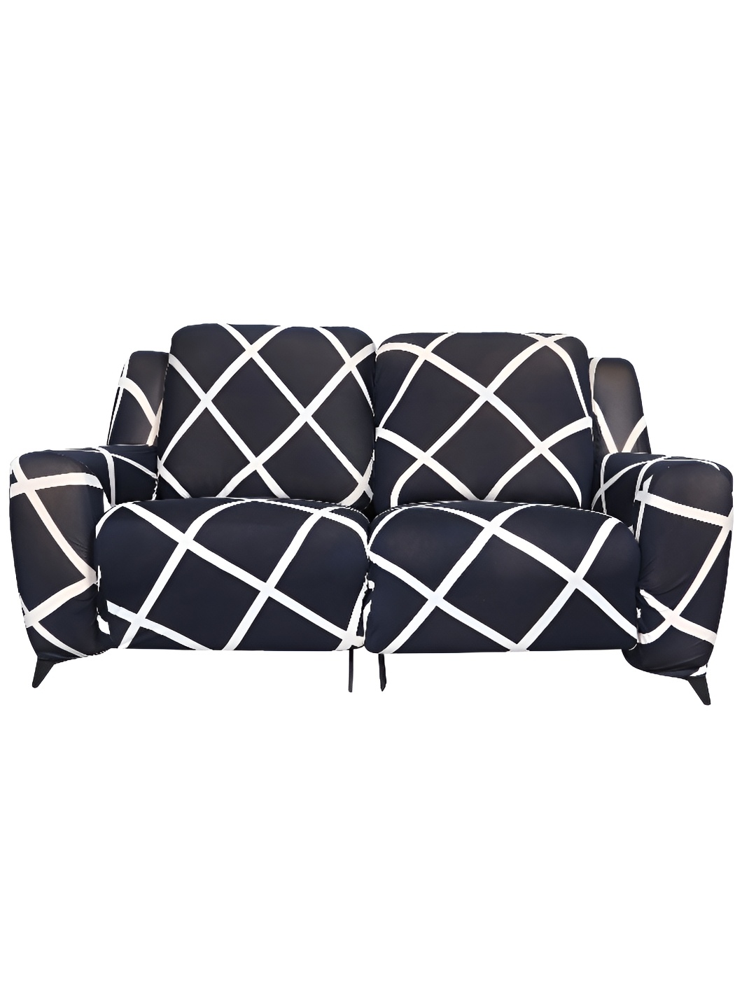 

HOUSE OF QUIRK Recliner Navy Blue & White 2 Seater Printed Sofa Cover With Arms