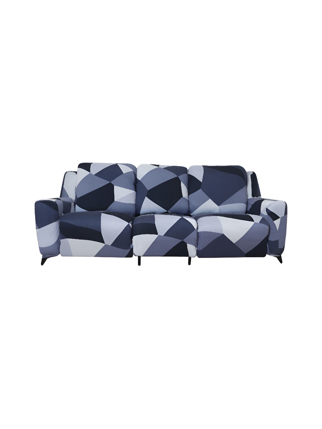 

Recliner 3 Seater Grey & Blue Printed Polyester Sofa Cover With Arms