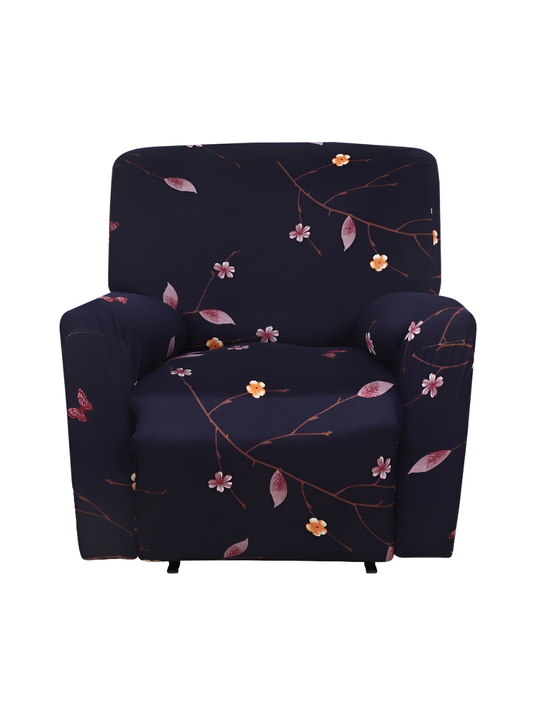 

HOUSE OF QUIRK Recliner 1 Seater Navy Blue Printed Sofa Cover With Arms