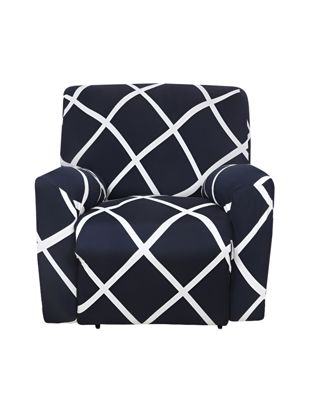 

HOUSE OF QUIRK 1-Piece Recliner Navy Blue & White 1-Seater Printed Sofa Cover with Arms