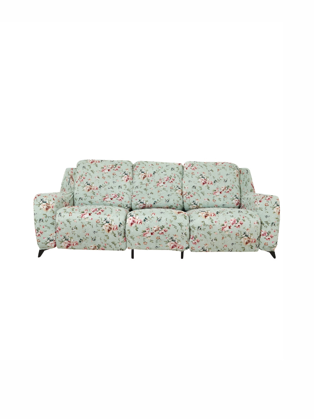 

HOUSE OF QUIRK 3 Seater Green Printed Recliner Sofa Cover With Arms