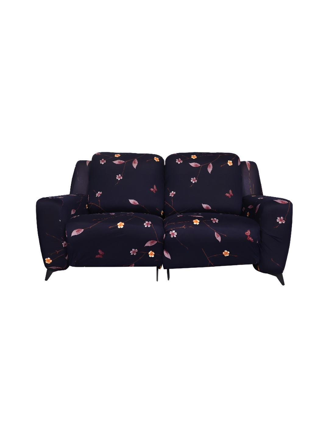 

HOUSE OF QUIRK Recliner 2 Seater Navy Blue Printed Sofa Cover With Arms