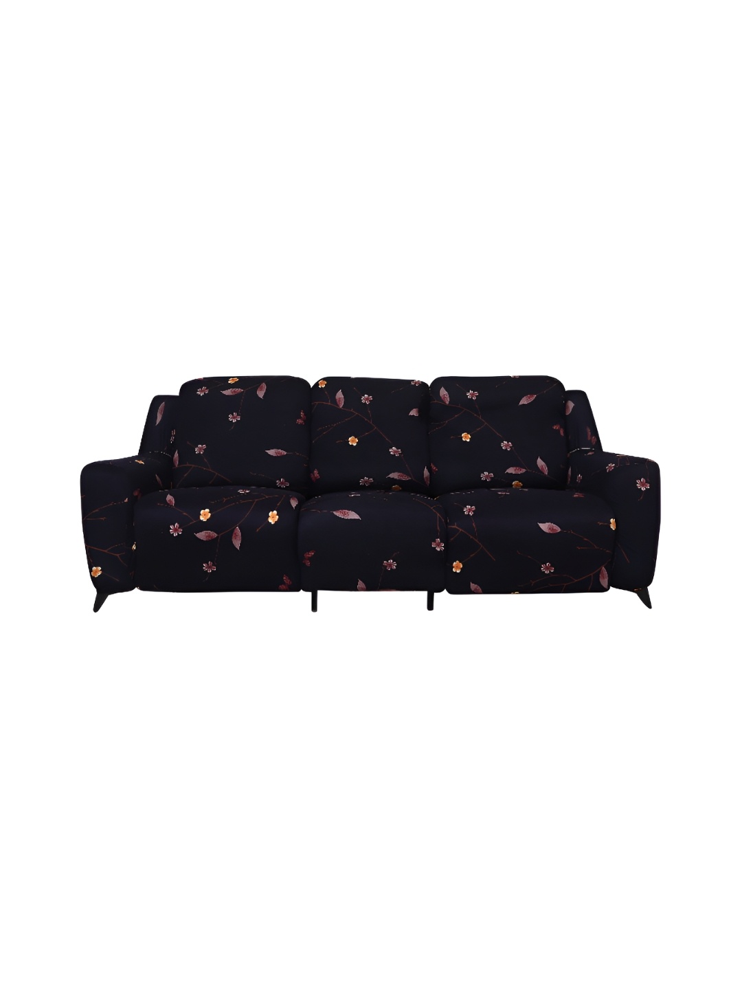 

HOUSE OF QUIRK Recliner 3-Seater Navy-Blue Printed Sofa Cover with Arms