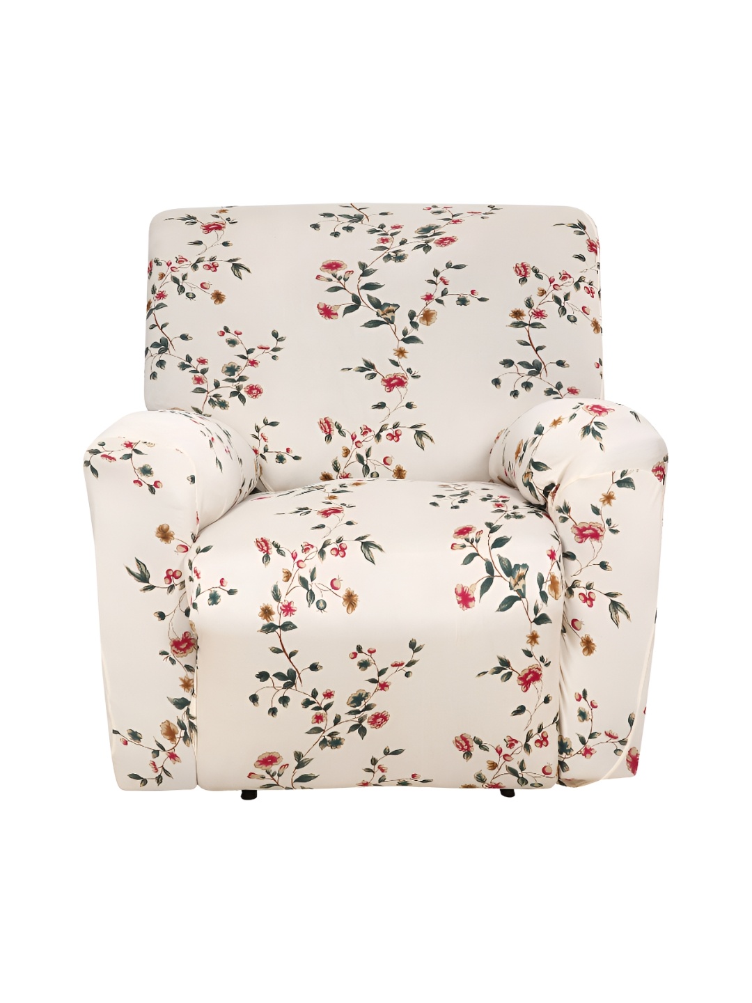 

HOUSE OF QUIRK Recliner 1 Seater Beige & Pink Printed Sofa Cover With Arms