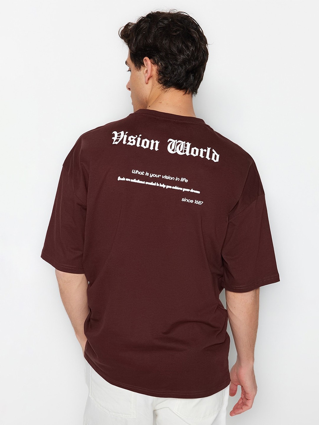 

Trendyol Typography Printed Regular Fit Short Sleeves Round Neck Cotton T-shirt, Brown