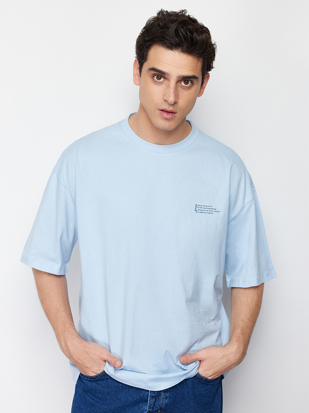 

Trendyol Round Neck Short Sleeves Cotton T-shirt, Blue