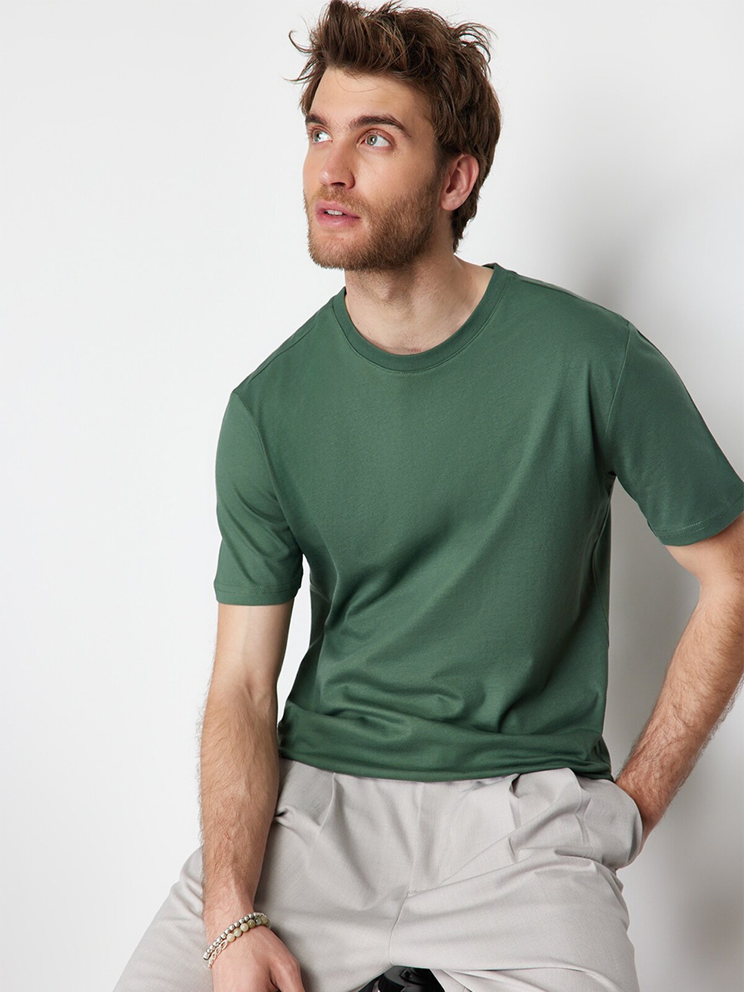 

Trendyol Regular Fit Short Sleeves Round Neck Cotton T-shirt, Green