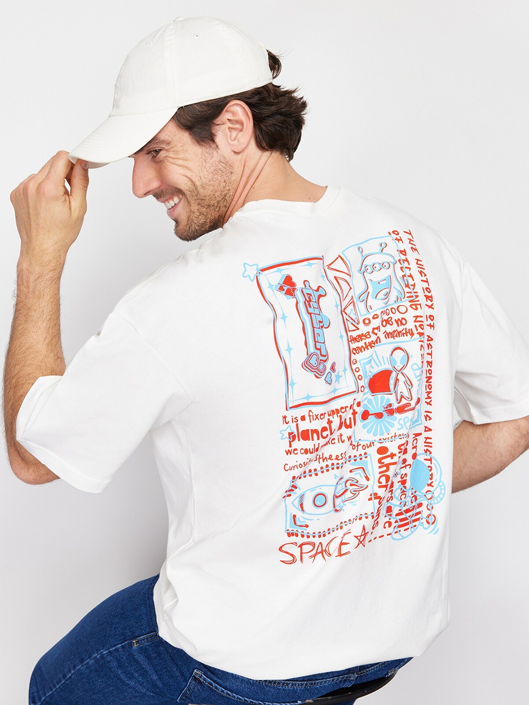 

Trendyol Round Neck Typography Printed Cotton T-shirt, White