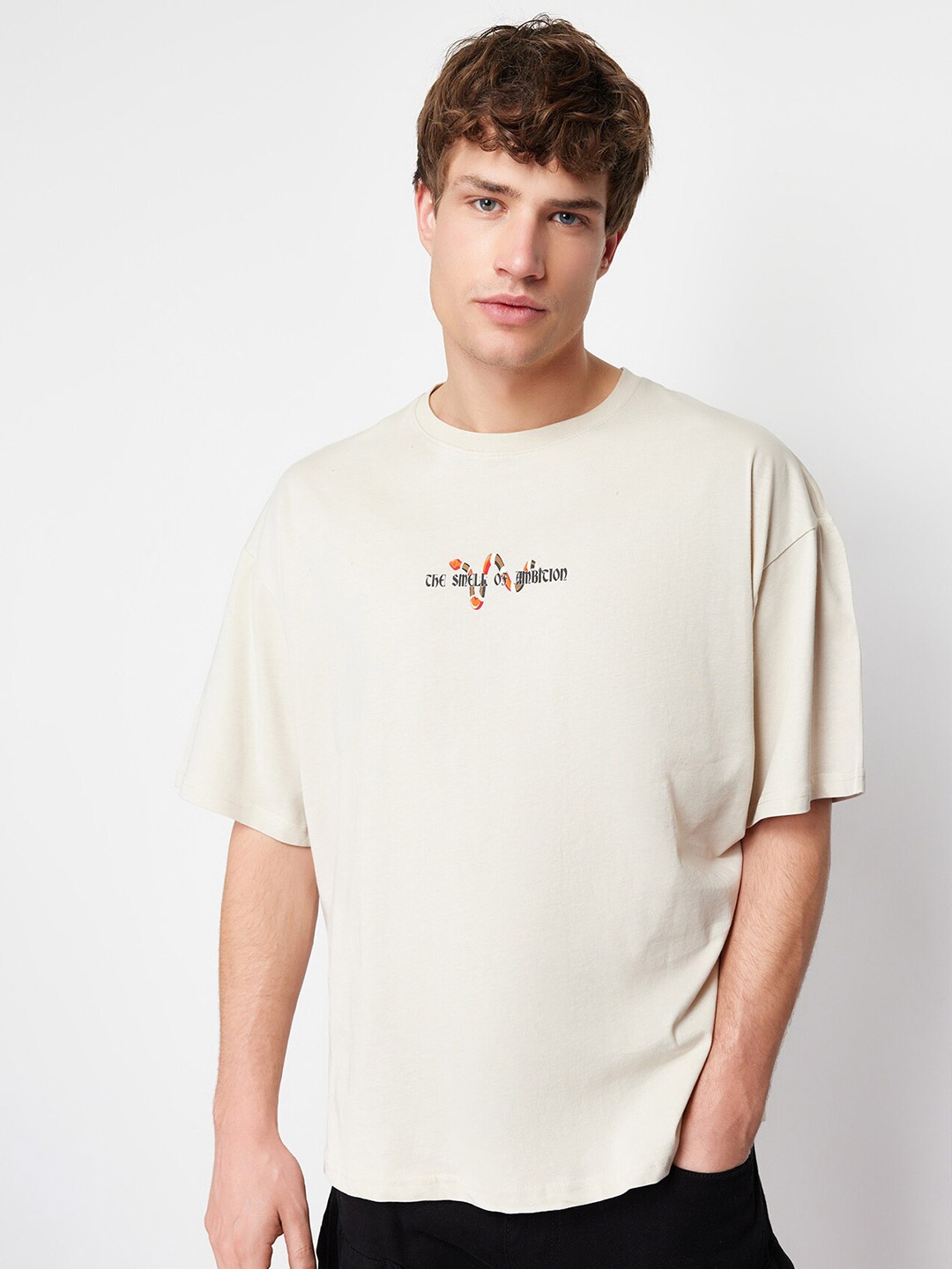 

Trendyol Typography Printed Round Neck T-shirt, Beige