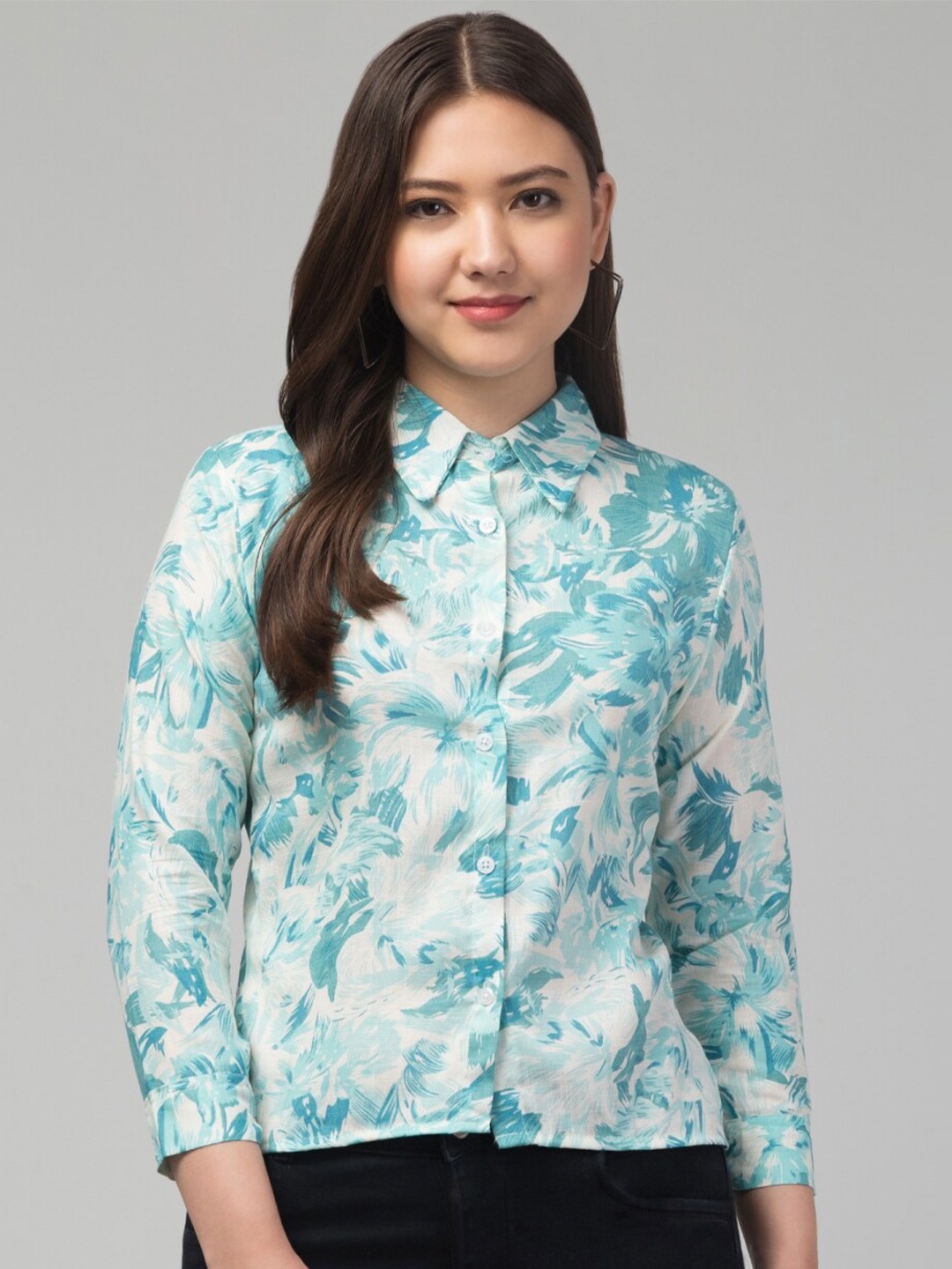 

Vastrasky Global Floral Printed Casual Shirt, Turquoise blue