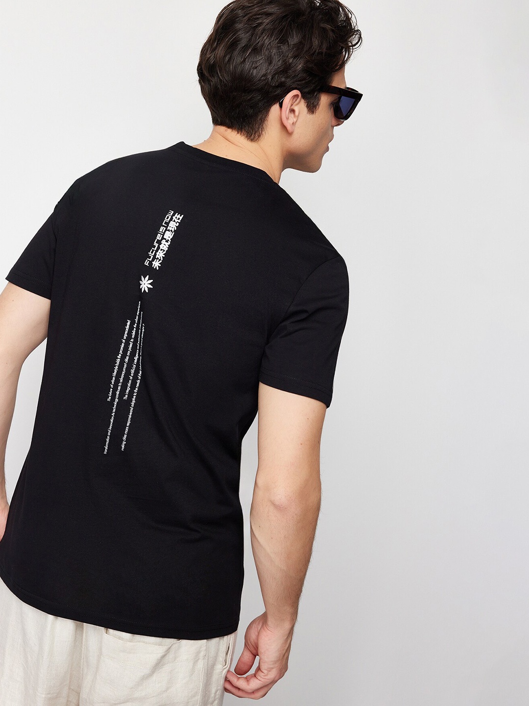 Trendyol Typography Short Sleeves Round Neck Cotton T-shirt, Black