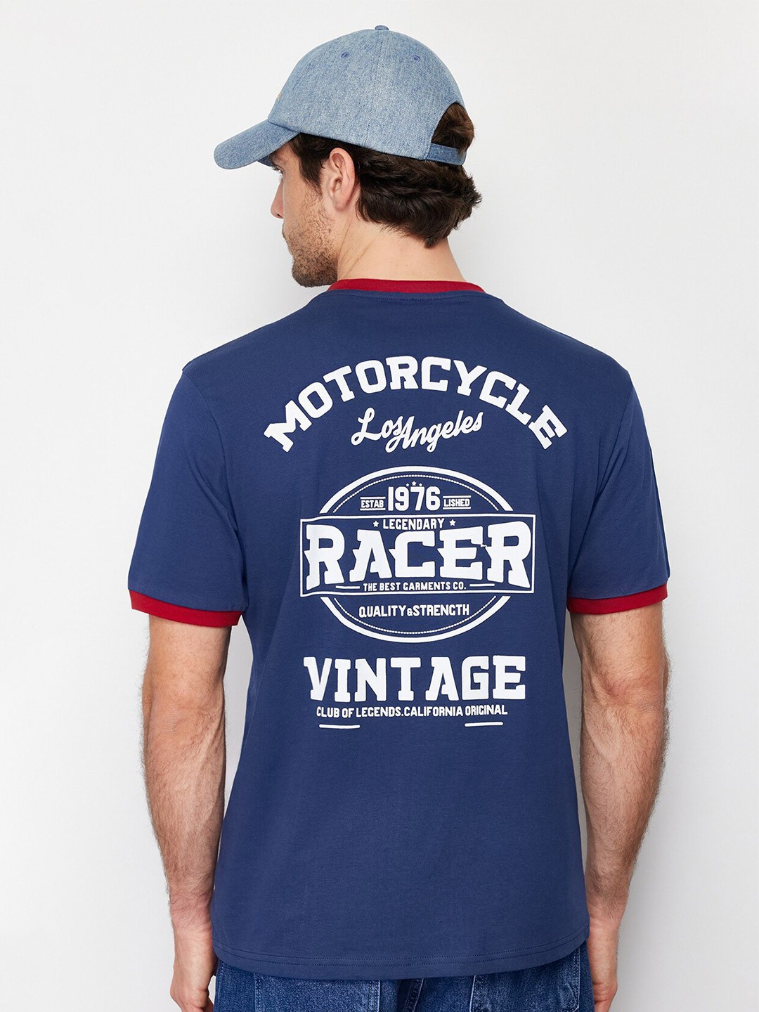 

Trendyol Typography Printed Round Neck T-shirt, Navy blue