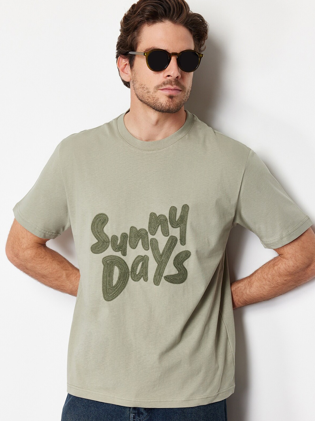 

Trendyol Typography Printed Cotton T-shirt, Grey
