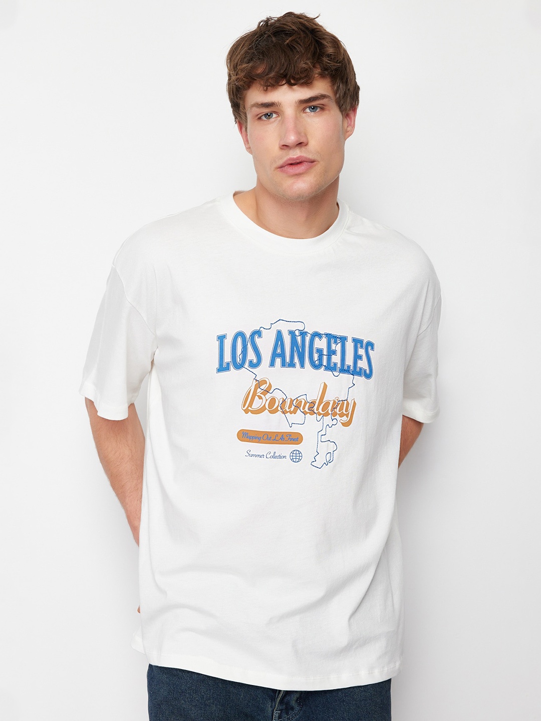 Trendyol Round Neck Typography Printed T-shirt, White