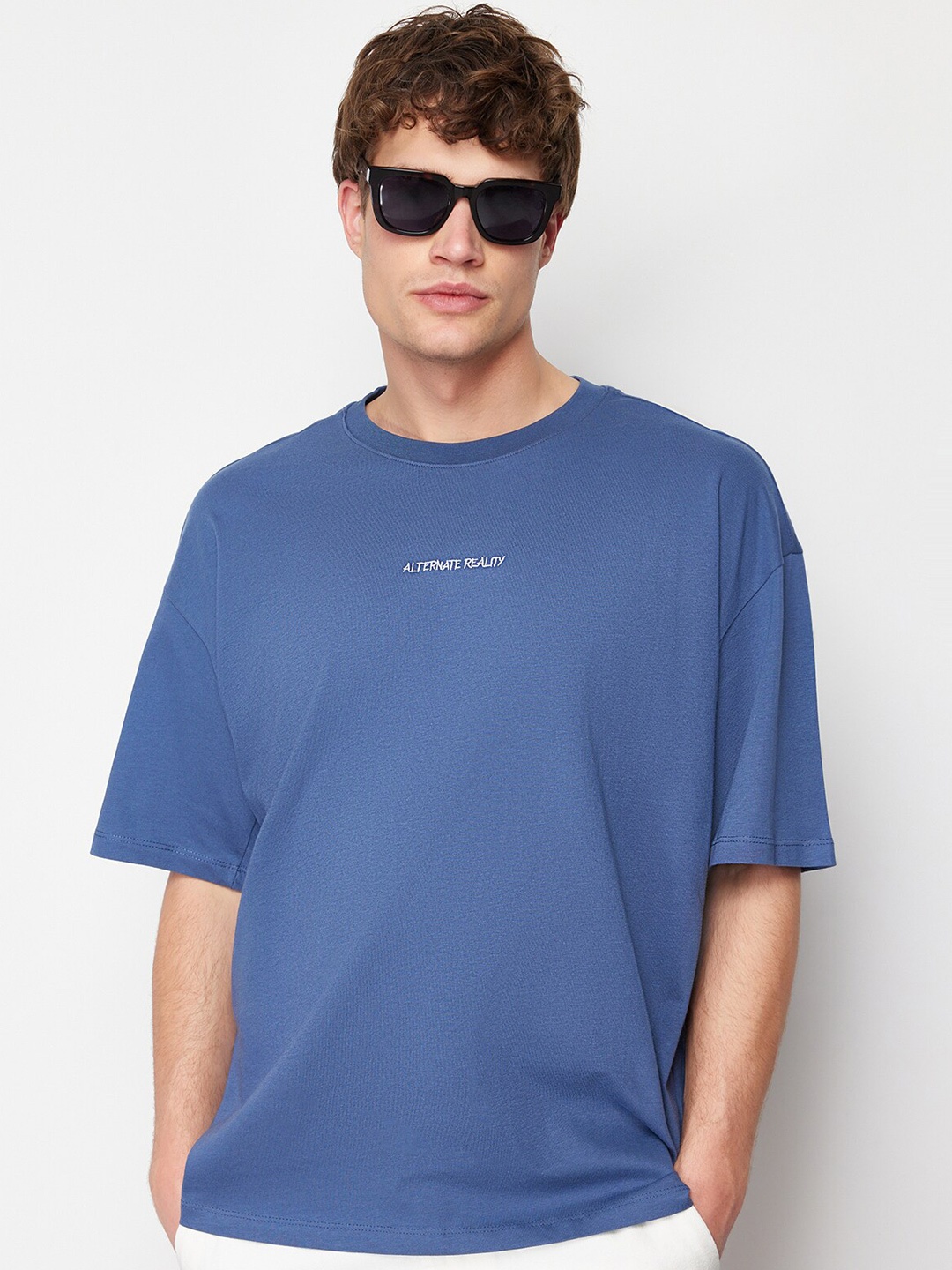 

Trendyol Typography Printed Round Neck T-shirt, Blue