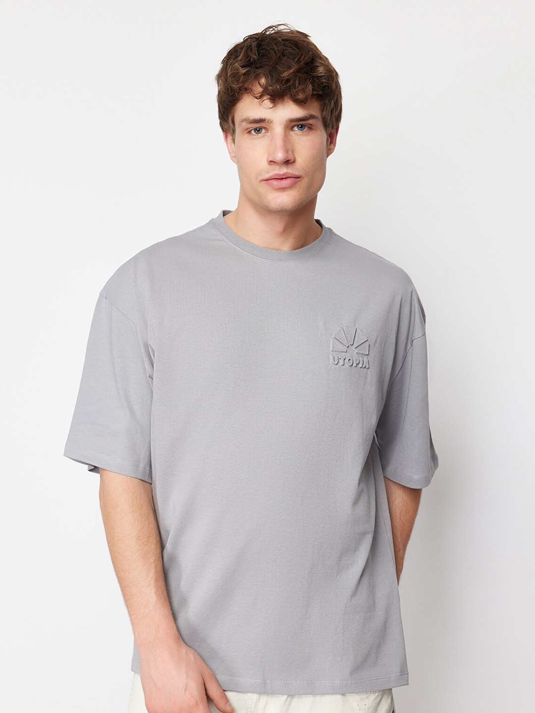 

Trendyol Drop-Shoulder Sleeves Cotton T-shirt, Grey