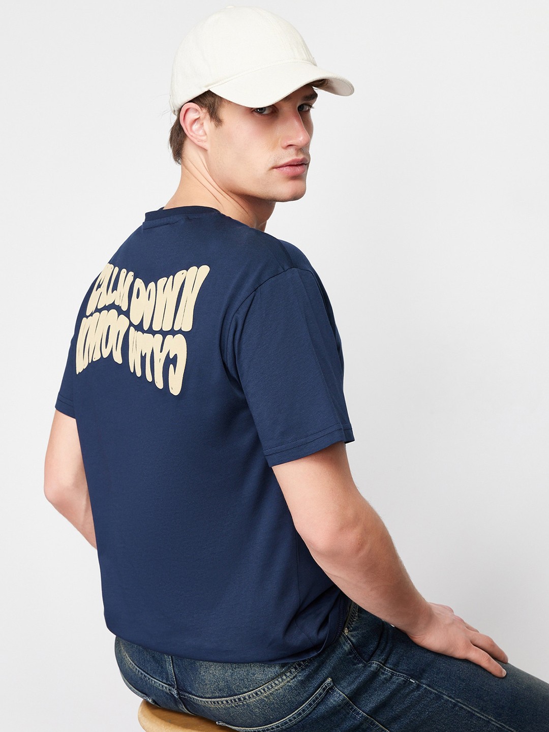 

Trendyol Typography Printed Cotton T-shirt, Blue